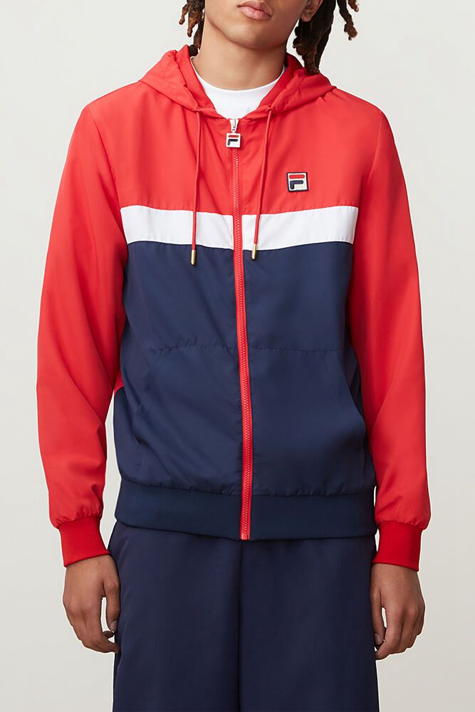 Fila Ambrose Hooded Wind Jacket Red/Navy - Mens - 35967MNSX